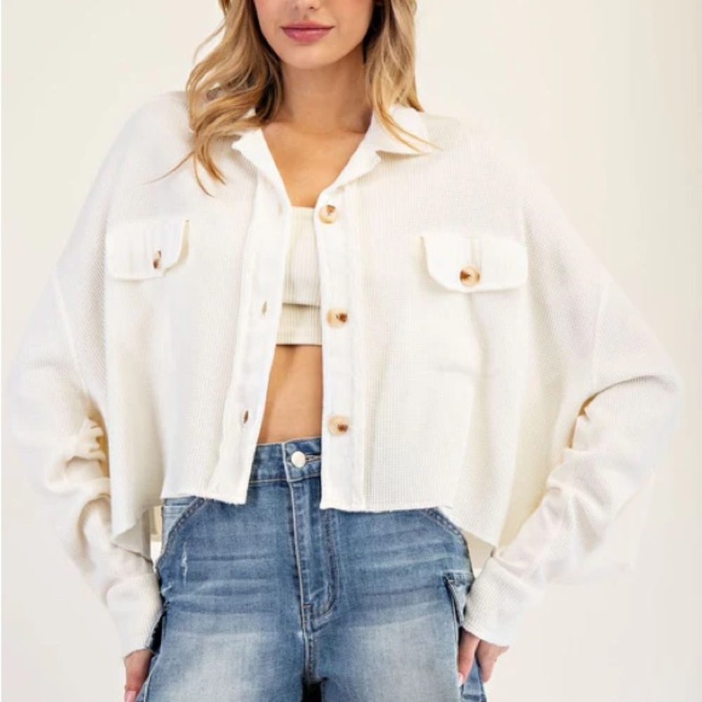 Bucket List Terry Oversized Boxy Button Up Shirt
